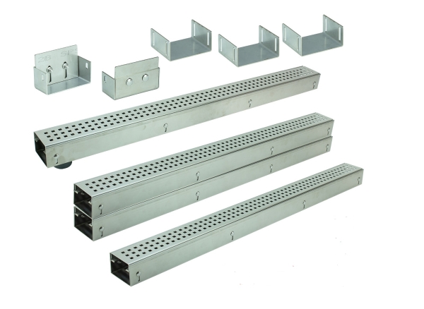 Edelstahlentwässerungsrinnen Bauhöhe 60 bis 80mm, Rost Quadratlochung SET Typ 4